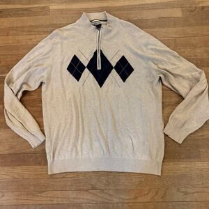 Cutter & Buck tan black Argyle zip neck golf sweat sweater shirt top sz XXL
 b55